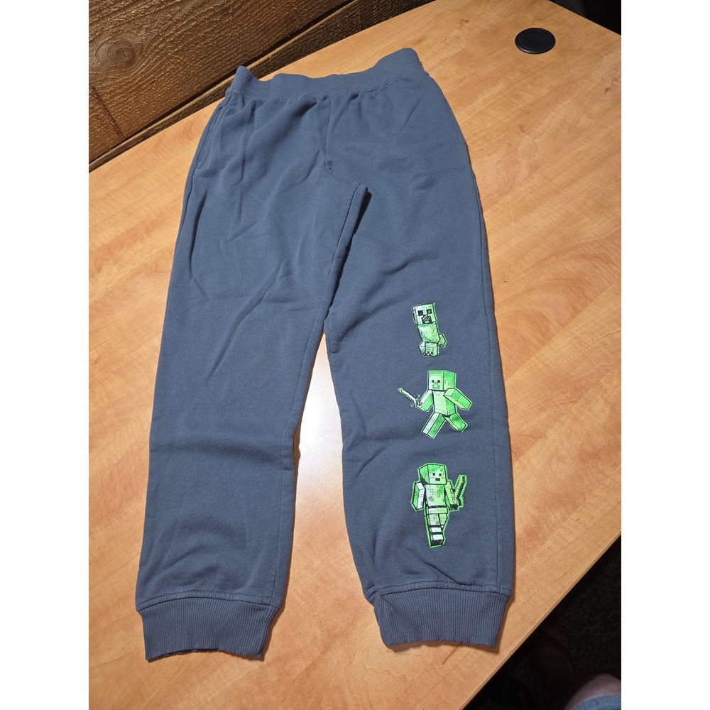 Minecraft Kids XL 14/16 Joggers Gray Fleece Sweatpants Creeper Steve Graphic